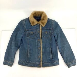 JLC New York Outerwear Vintage Feel Denim Faux Fur Jacket Size Small